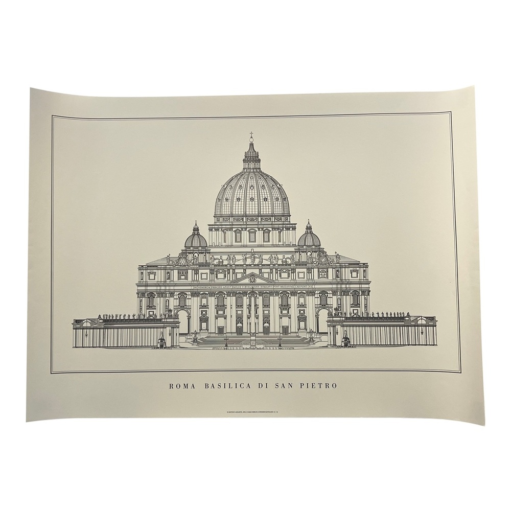 Vintage 90s Architecture Rendering Poster ST PETERS ROME /NWOT​